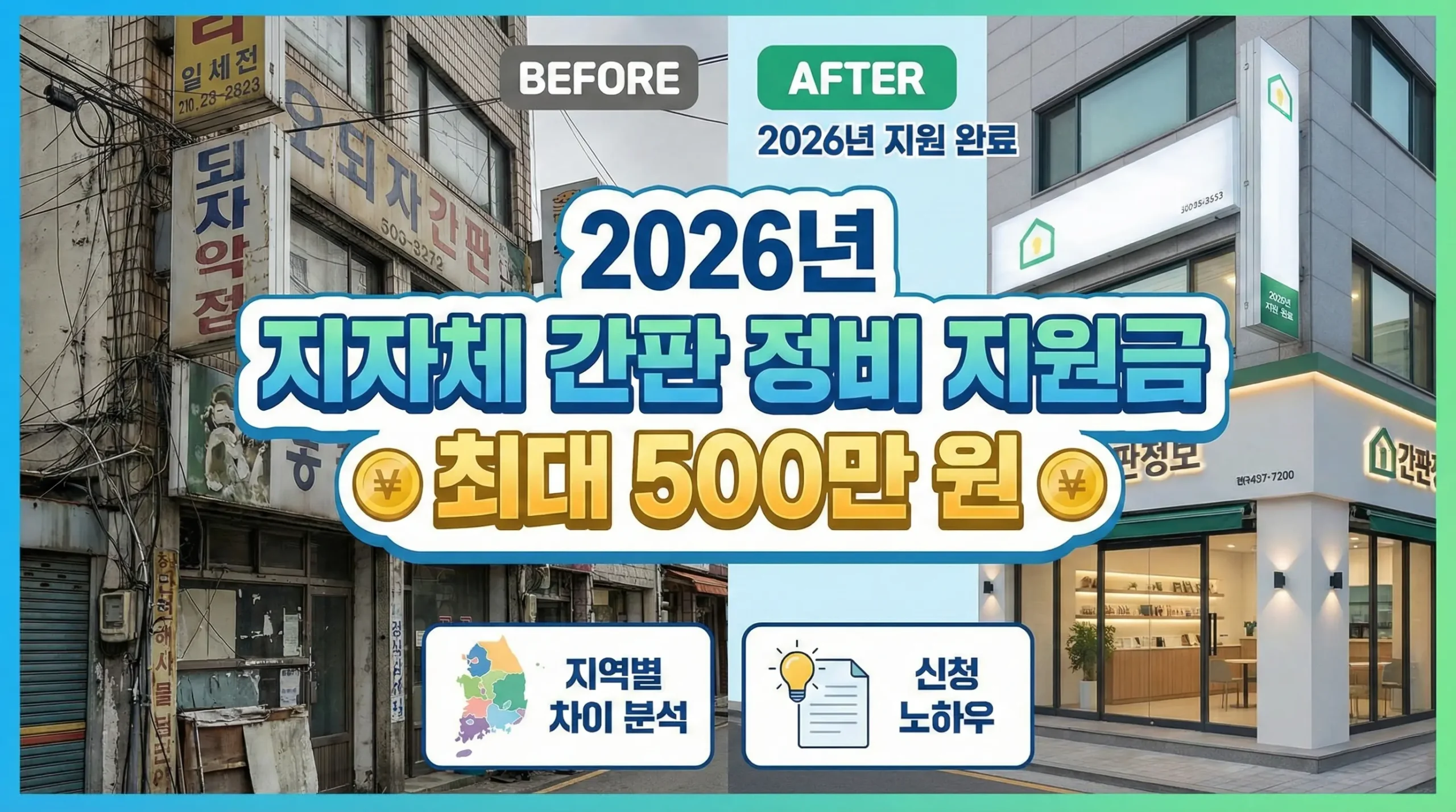 2026년 지자체 간판 정비 지원금 최대 500만 원 신청 노하우 및 지역별 차이 분석