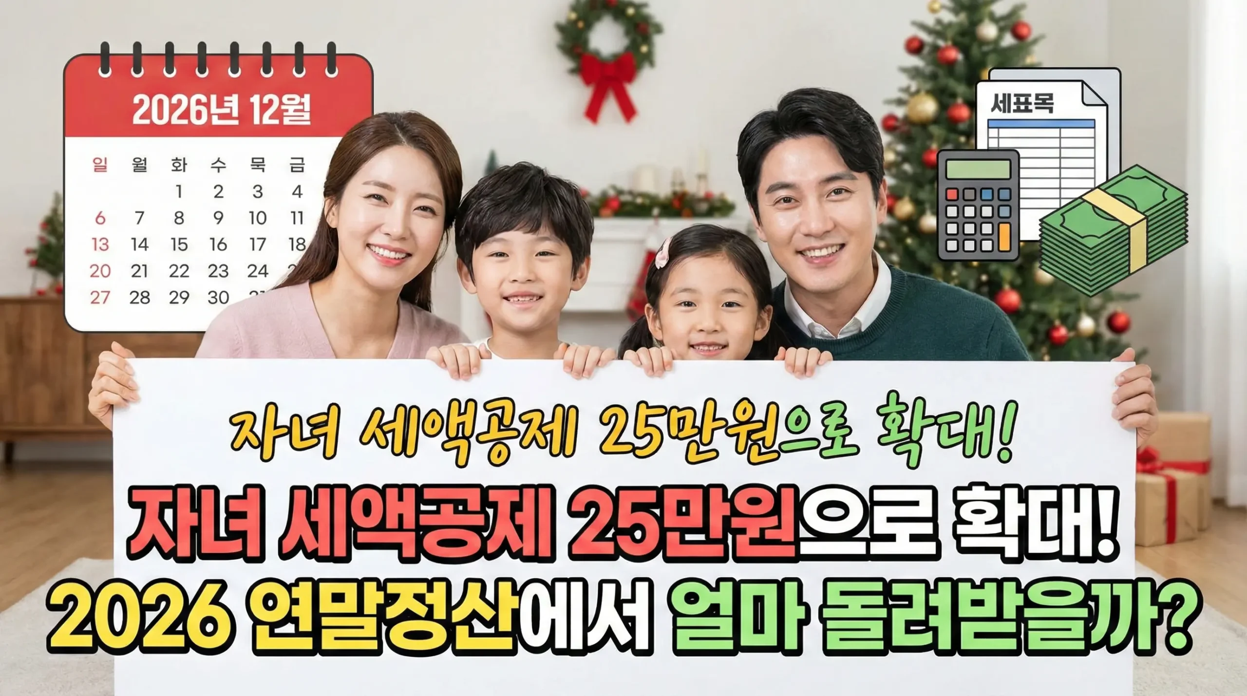 자녀 세액공제 25만원으로 확대｜2026 연말정산에서 얼마 돌려받을까?
