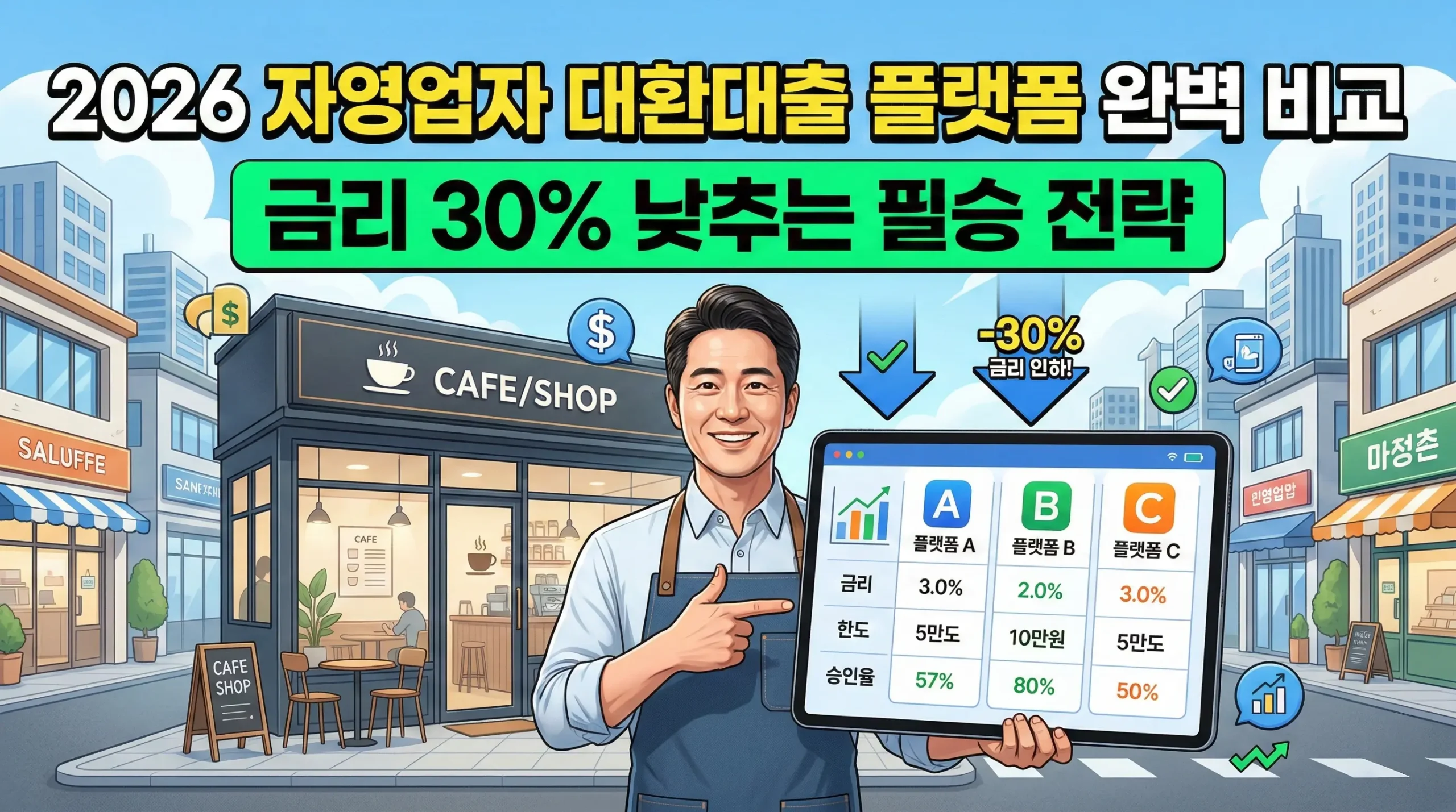 2026년 자영업자 대환대출 플랫폼 완벽 비교: 금리 30% 낮추는 갈아타기 필승 전략