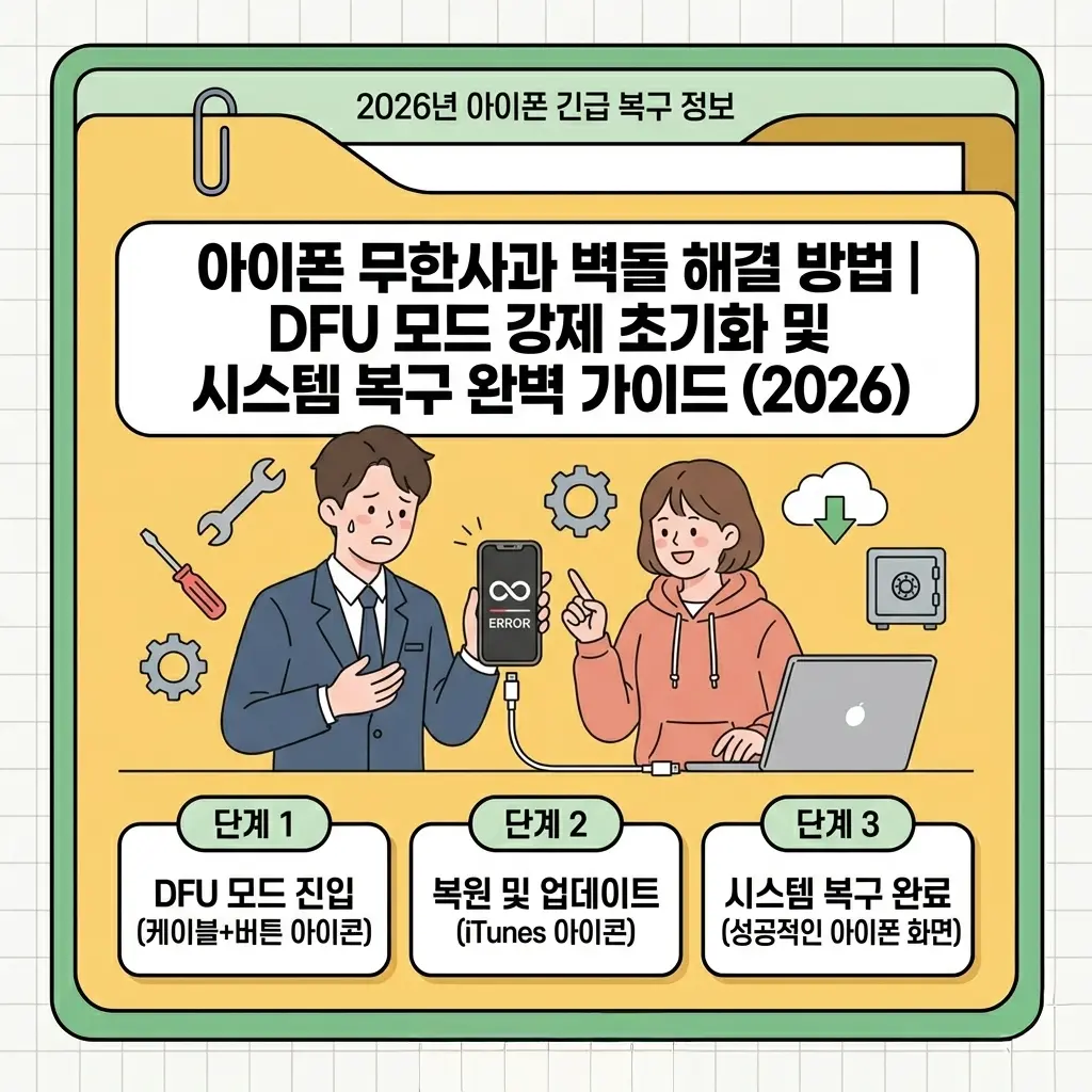 아이폰 무한사과 벽돌 해결 방법 | DFU 모드 강제 초기화 및 시스템 복구 완벽 가이드 (2026)