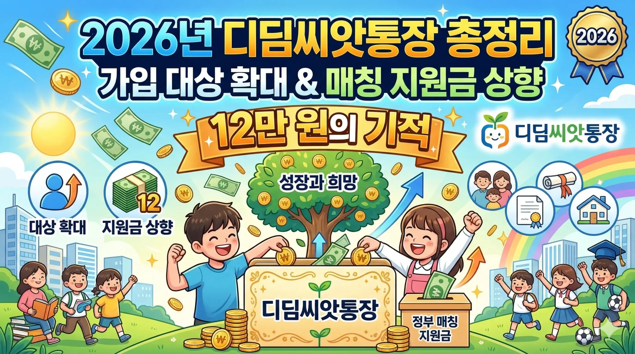 2026년 디딤씨앗통장 가입 대상 확대 및 정부 매칭 지원금 상향 총정리: 12만 원의 기적