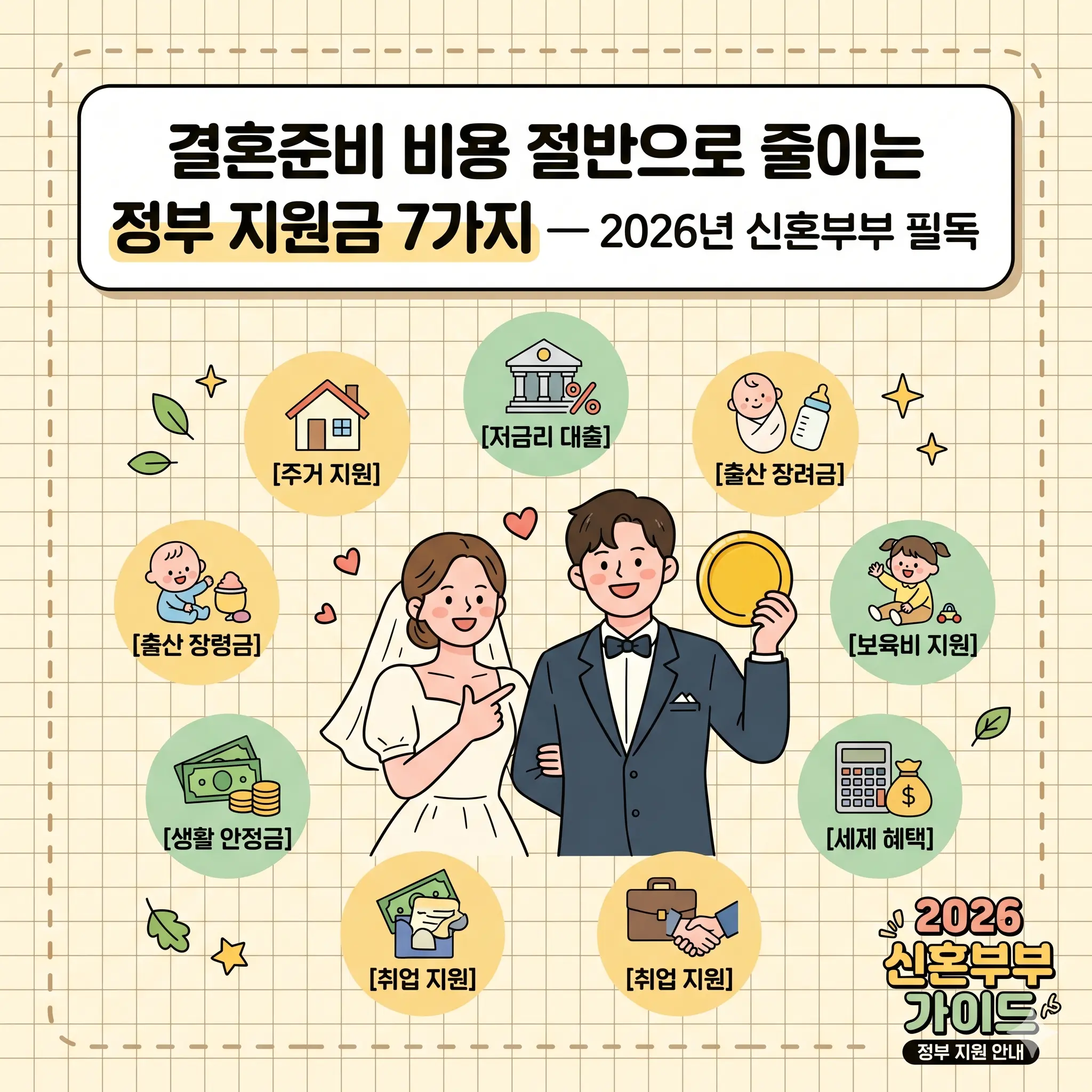 결혼준비 비용 절반으로 줄이는 정부 지원금 7가지 — 2026년 신혼부부 필독