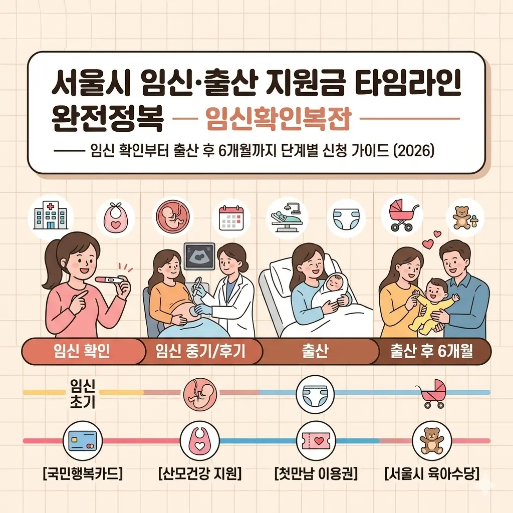 서울시 임신·출산 지원금 타임라인 완전정복 — 임신 확인부터 출산 후 6개월까지 단계별 신청 가이드 (2026)