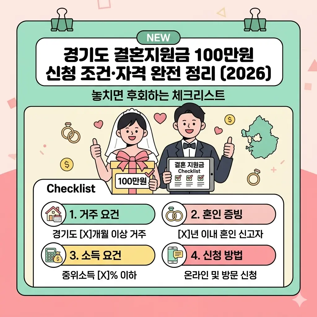경기도 결혼지원금 100만원 신청 조건·자격 완전 정리 (2026) — 놓치면 후회하는 체크리스트