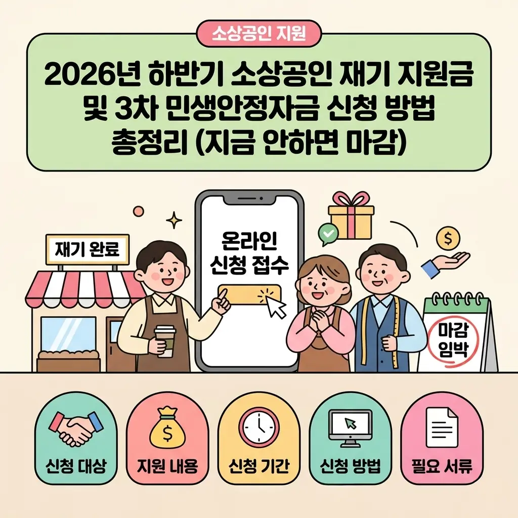 2026년 하반기 소상공인 재기 지원금 및 3차 민생안정자금 신청 방법 총정리 (지금 안하면 마감)