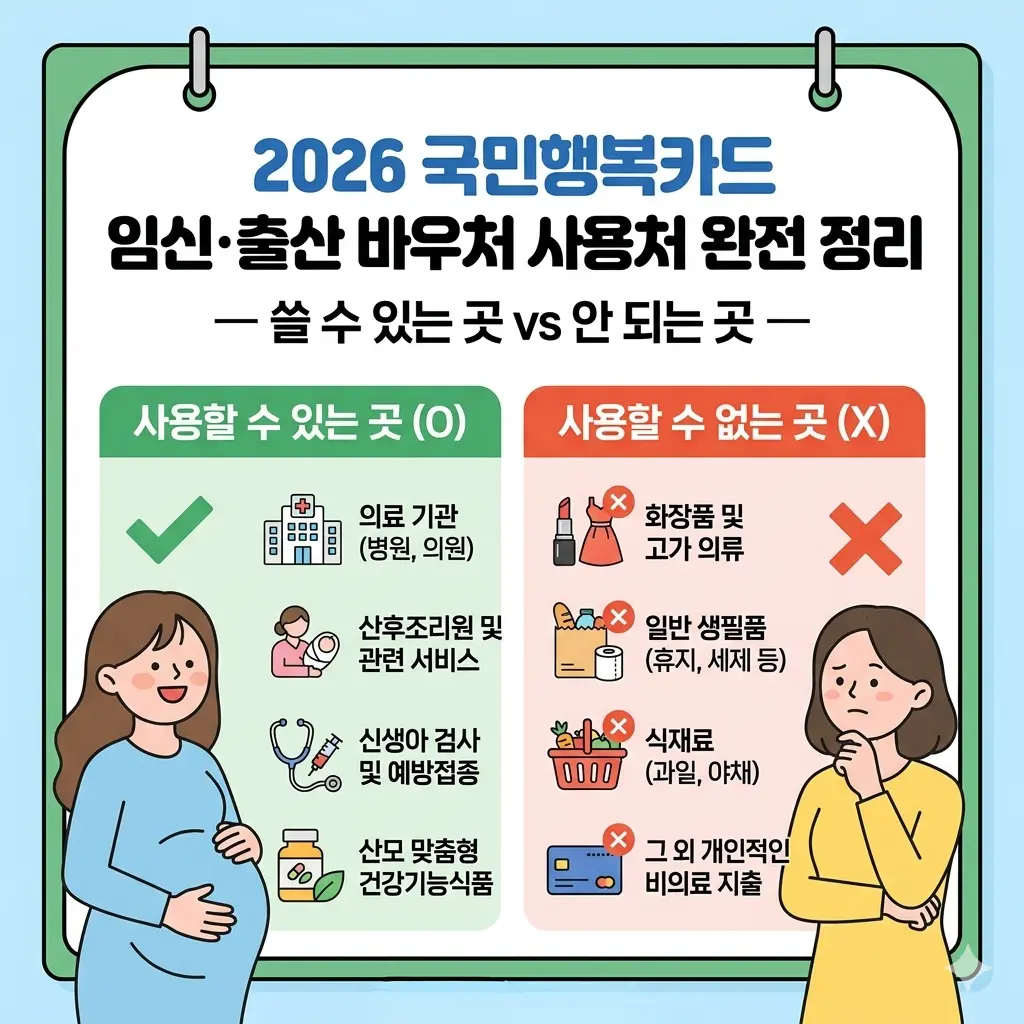 2026 국민행복카드 임신·출산 바우처 사용처 완전 정리 — 쓸 수 있는 곳 vs 안 되는 곳
