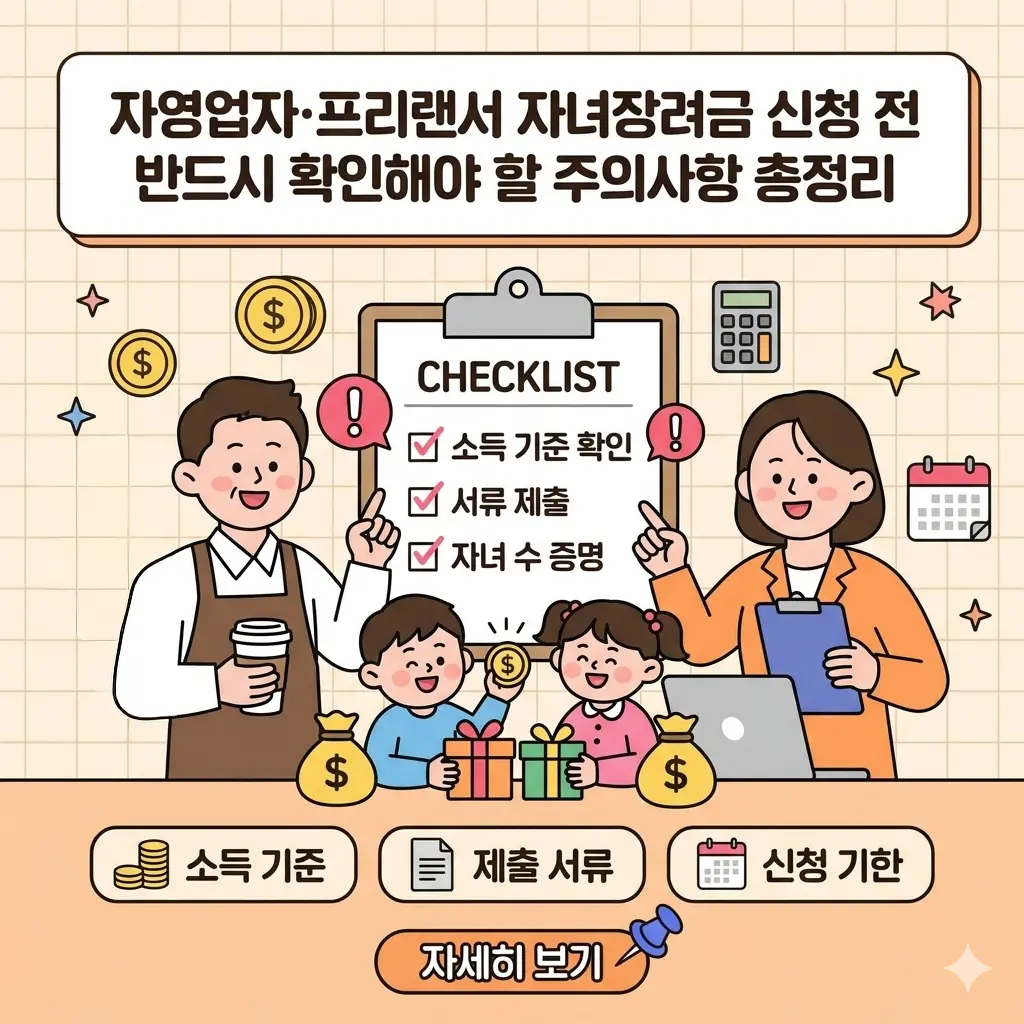 자영업자·프리랜서 자녀장려금 신청 전 반드시 확인해야 할 주의사항 총정리