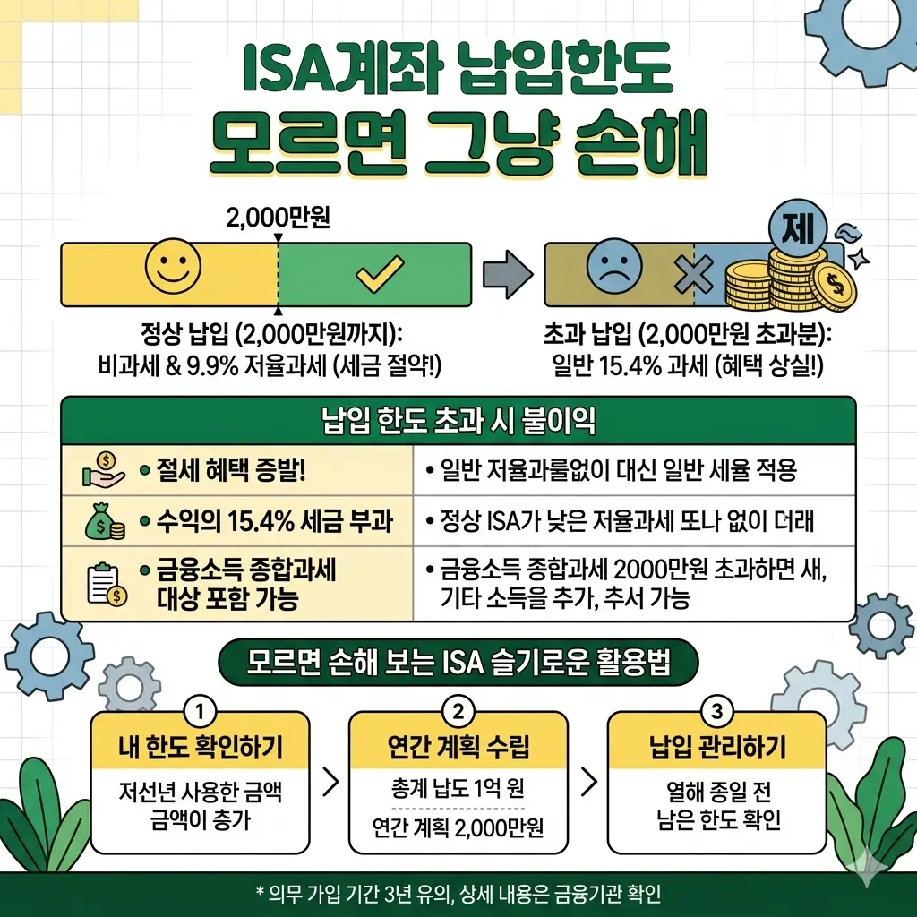 ISA계좌 납입한도 연 2,000만원 초과하면 생기는 일 — 모르면 그냥 손해