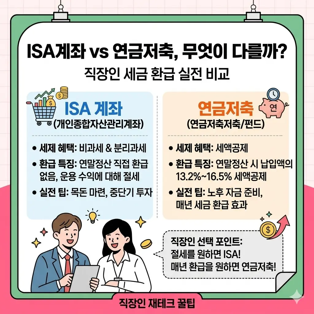 ISA계좌 vs 연금저축, 세금 환급 얼마나 다를까? 직장인 실전 비교
