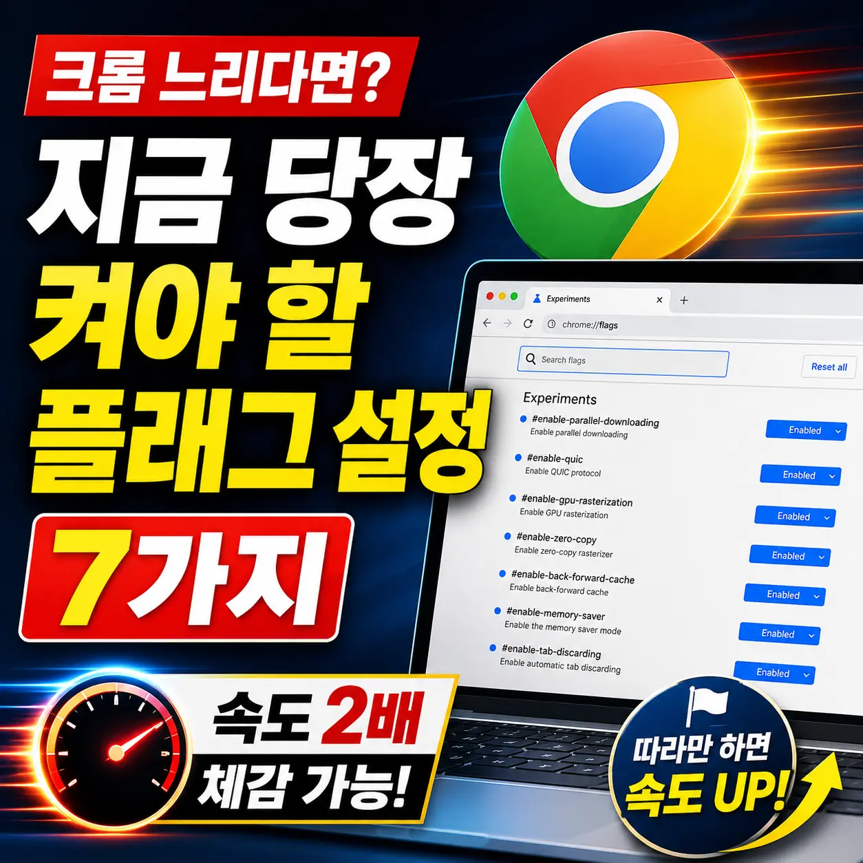 크롬 느리다면 지금 당장 켜야 할 플래그 설정 7가지 — 속도 2배 체감 가능