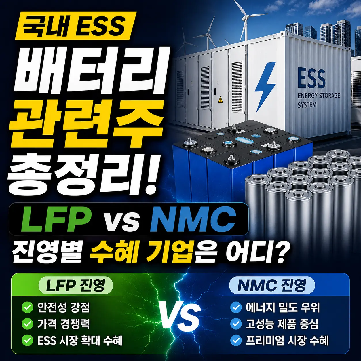 국내 ESS 배터리 관련주 총정리 — LFP vs NMC 진영별 수혜 기업은 어디?