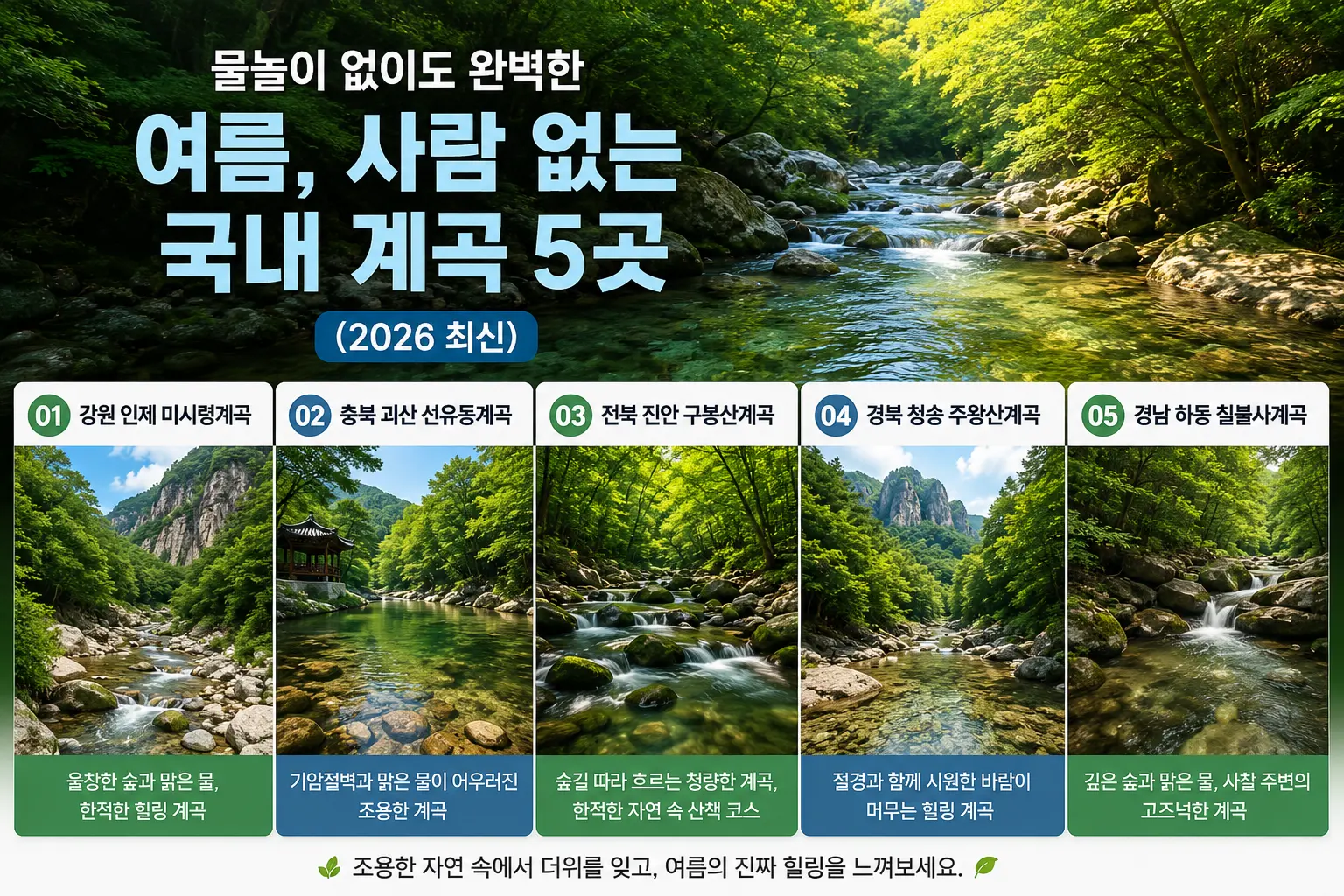 물놀이 없이도 완벽한 여름, 사람 없는 국내 계곡 5곳 (2026 최신)