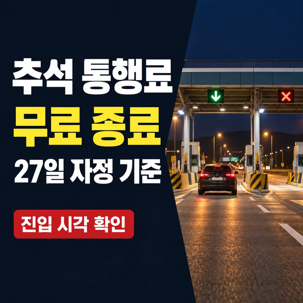 2026 추석 고속도로 통행료 무료 종료 시간 (27일 자정 전 진입 판정 기준)