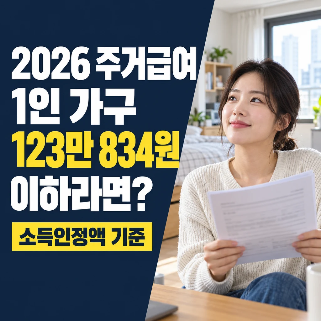 2026 주거급여 신청자격, 1인 가구 소득인정액 123만 834원 이하라면?
